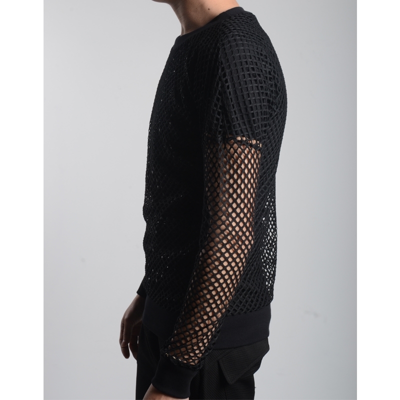 Mens Sexy Fishnet See Through T-Shirt Long Sleeve Transparent Tshirt Homme Punk Gothic Nightclub Prom T Shirt for Men Camisetas 210623