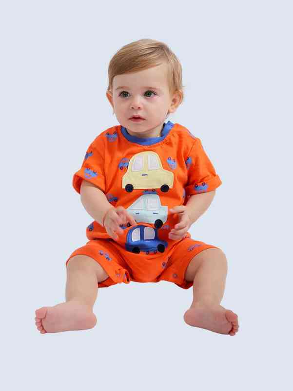 Baby Car Patched Contrast Neck Romper SHE