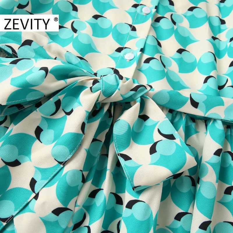 ZEVITY Women fashion short sleeve Floral Print Shirtdress office lady bow tie sashes Casual slim Vestido Chic Dresses DS4524 210603