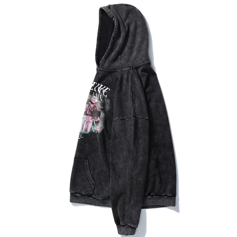 Hip Hop Men Hoodie Sweatshirt Cartoon Print Streetwear Harajuku Pullover Oversized Cotton Autumn Washed Hooded Sweatshirt Men 201127