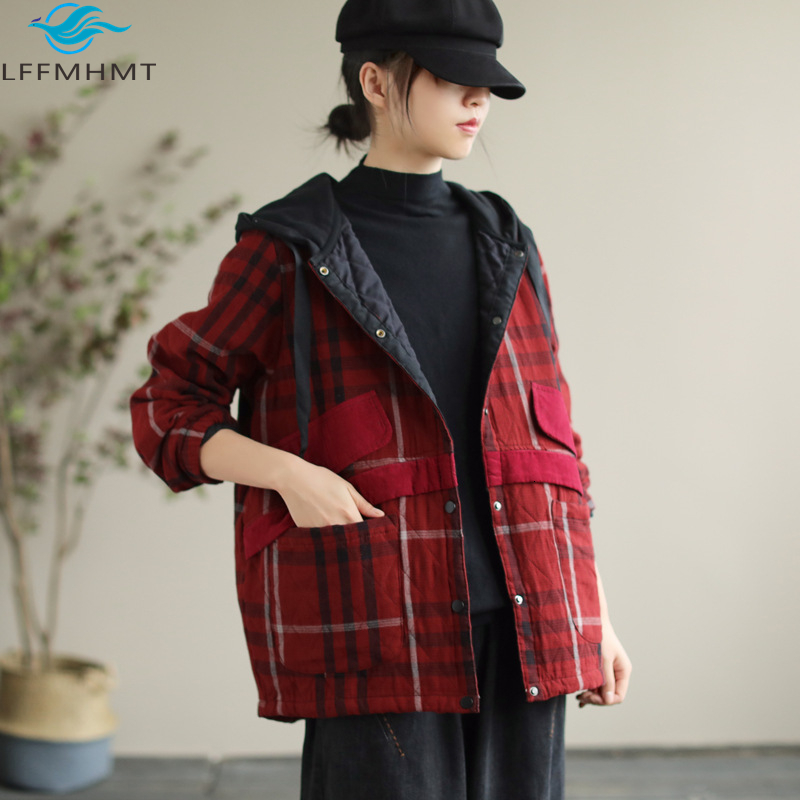 2021 New Winter Fall Fashion Women Thicken Plaid Hooded Coat Female Japan Style Harajuku Vintage Casual Short Cotton Jacket Xymx, Black
2021 New Winter Fall Fashion Women Thicken Plaid Hooded Coat Female Japan Style Harajuku Vintage Casual Short Cotton Jacket Xymx, Black