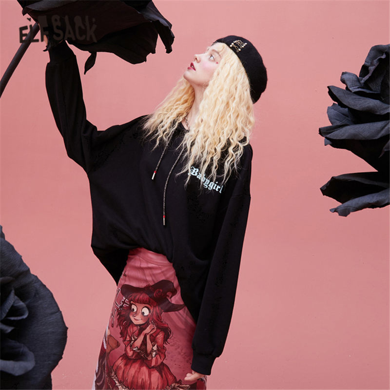 ELFSACK x NEIMY Harajuku Witch Print Casual Oversize Hoodies Sweatshirt Women, Autumn Korean Female,Daily Cute Graphic Top 201217
