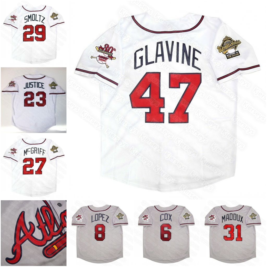 Atlanta 1995 World Series Jersey Tom Glavine Chipper Jones Fred McGriff Freddie Freeman Greg Maddux Bobby Cox Javy Lopez John Smoltz Ozzie Albies Deion Sanders, Men s-xxxl/white
Atlanta 1995 World Series Jersey Tom Glavine Chipper Jones Fred McGriff Freddie Freeman Greg Maddux Bobby Cox Javy Lopez John Smoltz Ozzie Albies Deion Sanders, Men s-xxxl/white
