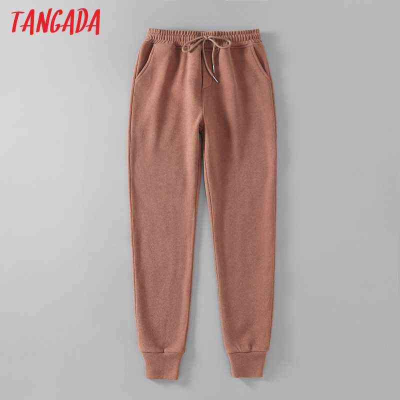 Tangada winter women woolen pants cargo strethy waist loose trousers joggers female sweat high quality 7M2 211115