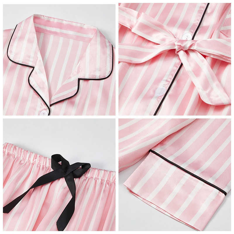 JULY'S SONG Faux Silk Women Pajamas Set 2 Pieces Satin Stripes Polka Dot Printed Sleepwear Long Sleeves Autumn Homewear 210924