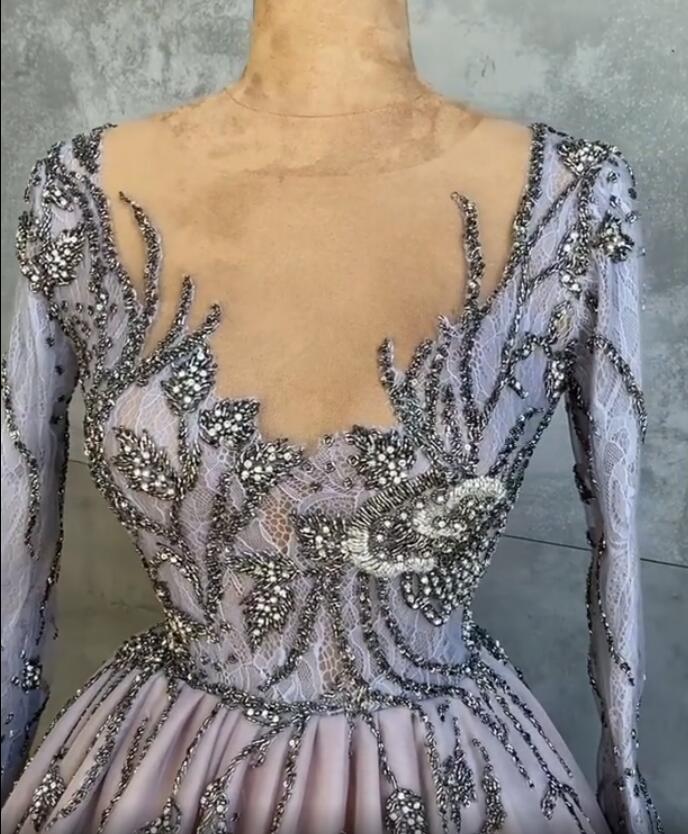 Aso Ebi 2021 Arabic Luxurious Beaded Crystals Evening Dresses Sheer Neck Prom Dresses Lace Sexy Formal Party Second Reception Gowns ZJ925