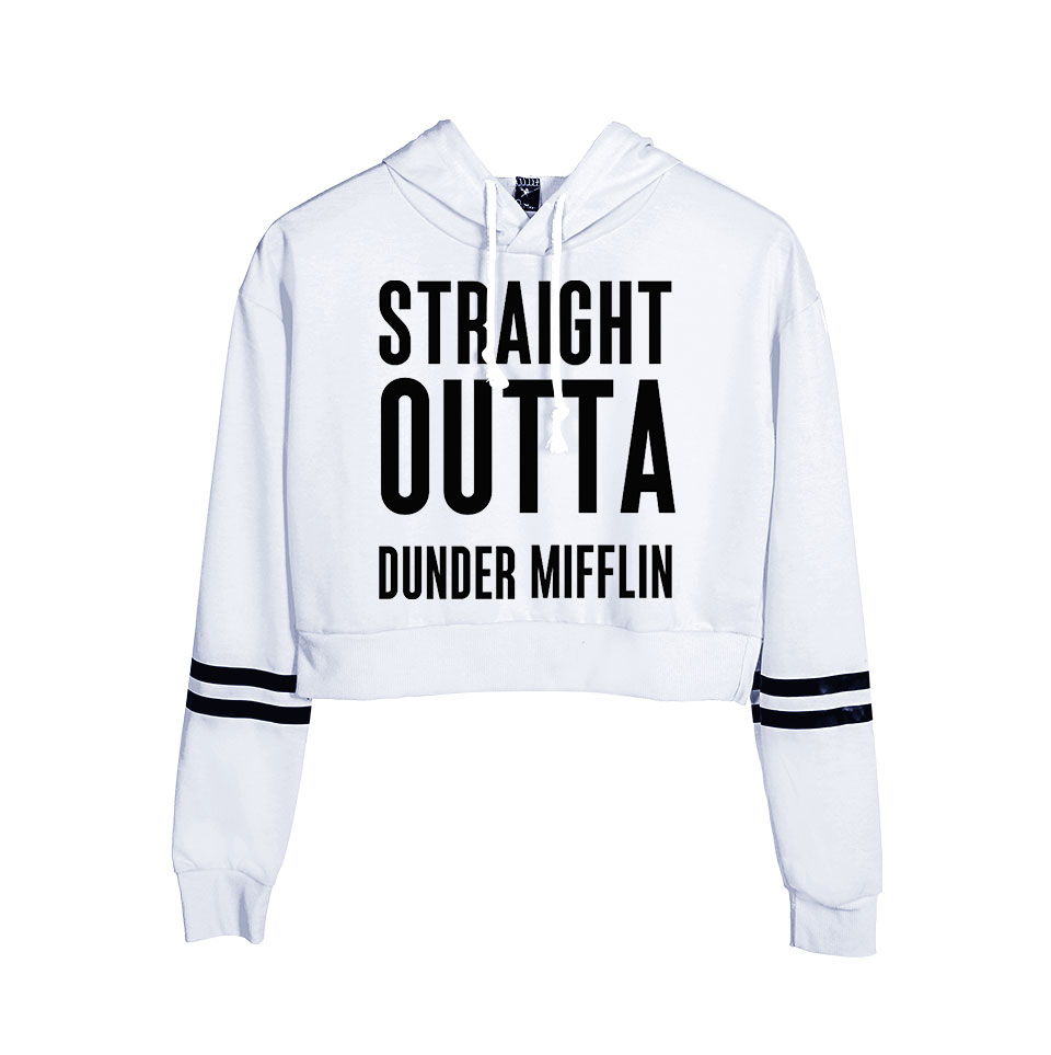 The Office TV Show Dunder Mifflin Long Sleeve Cropped Hoodies Women Hooded Pullover Crop Top Girls Casual Streetwear Clothes T200525