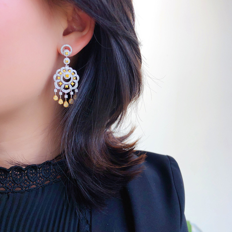 Vintage 925 sterling silver Dangle Earring Lab Topaz Diamond Party Wedding Drop Earrings for Women Bridal Charm Jewelry Gift