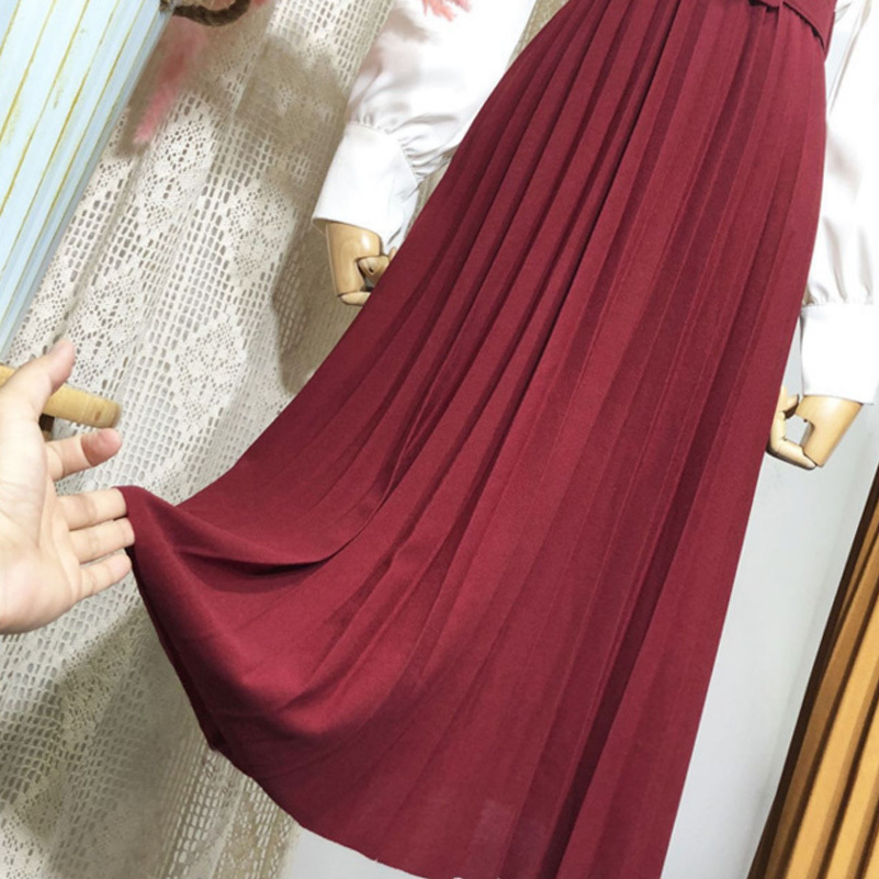Aonibeier Fashion Women's High Waist Pleated Solid Color Length Elastic Promotions Lady Black Pink Party Casual Skirts 210306