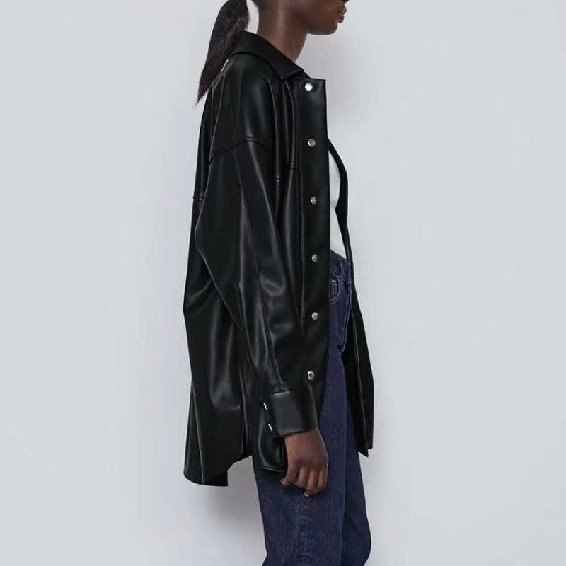Spring Autumn PU Women Leather Jacket Thin Shirt Coat Fashion Streetwear Black Female Jacket Esthetic Gothic Vintage Outfit 210909