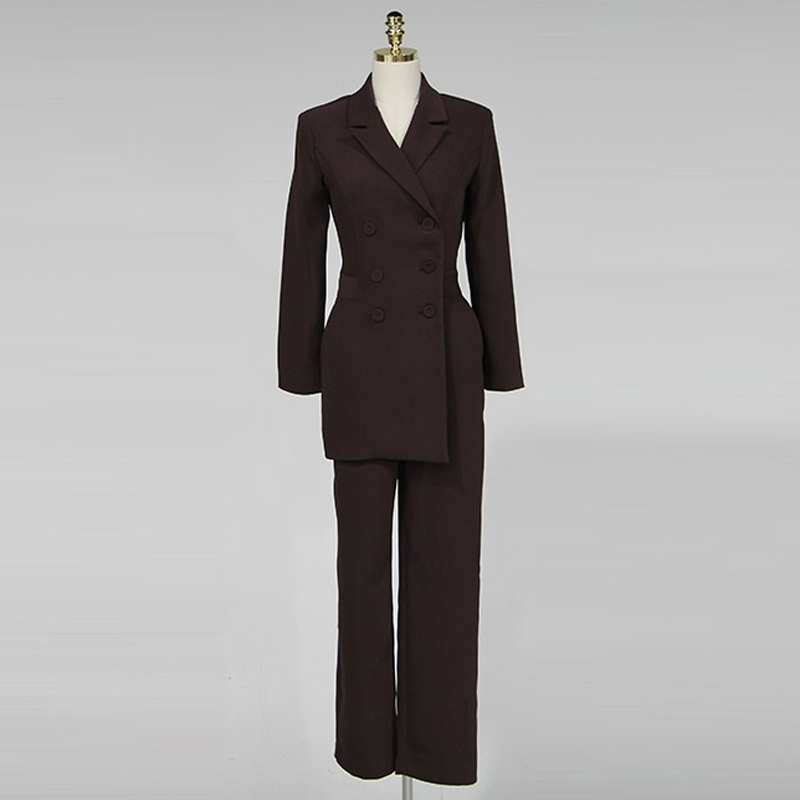 Office Ladies Irregular Double Breasted Women Jumpsuit Notched Elegant Ankle-length Pant Jumpsuits Slim Waist Long Playsuit T200303