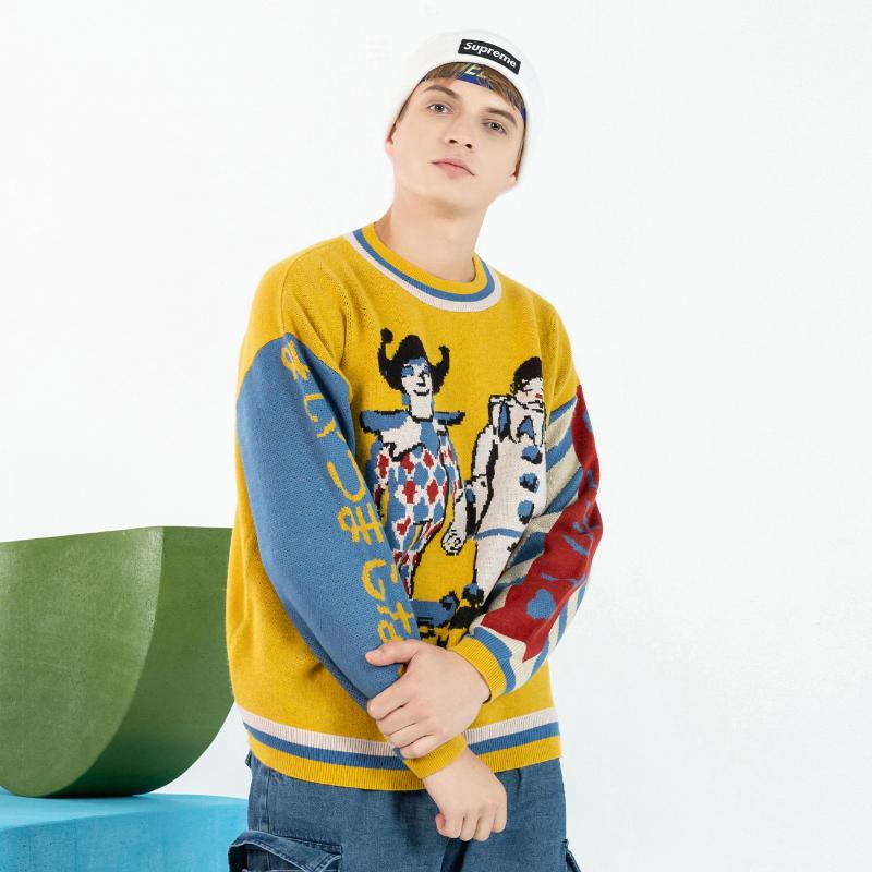 Men's Sweaters LACIBLE Harajuku Sweater Pullover Men Patchwork Clown Print Knitted Hip Hop Streetwear Retro 2021 Spring Male Loose Tops