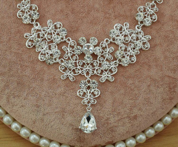 Shiny Bridal Wedding Jewelry Sets Crystal Tiaras And Crown Rhinestone Necklace Drop Earrings For Wedding Party Quinceanera Formal Occasion