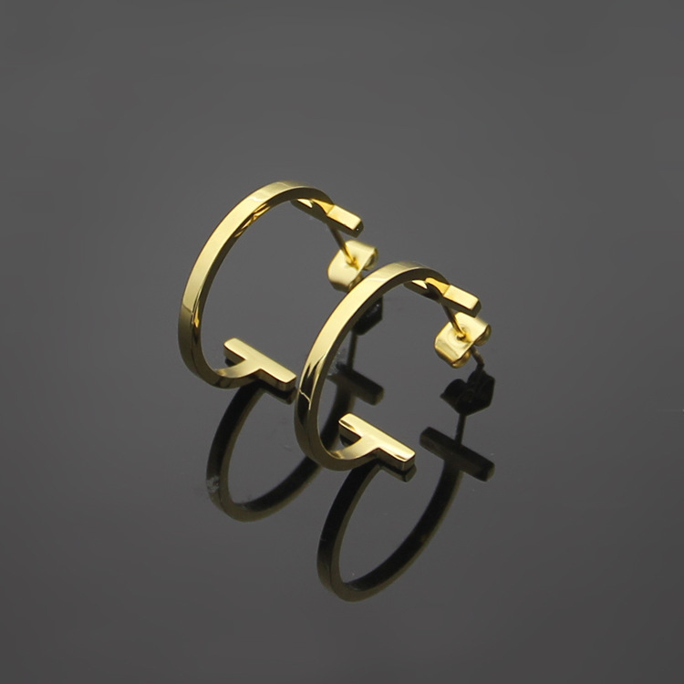 fashion Stainless Steel Double rose gold silver T Earrings Women's C Shape Earrings