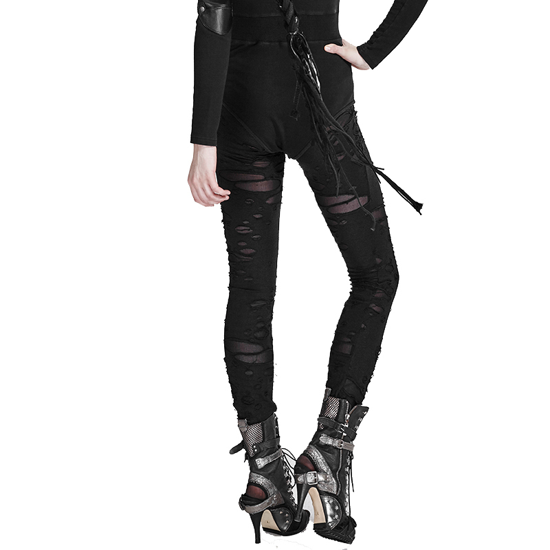 PUNK RAVE Women Pants Gothic Mesh Hole Leggings Fashions Stitching with Elastic Waist Outwear Streetwear Leggings for Women T200606