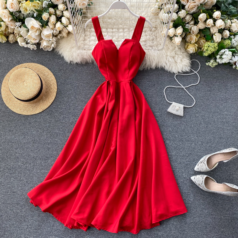 New Women V-neck Party Dress Summer Retro Solid Color High Waist Long Robe Ladies Slim Backless Bodycon Dress Vestidos 210309