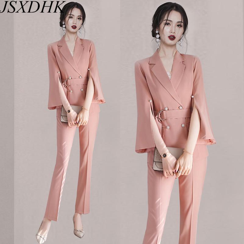 Women' Tracksuits Elegant Autumn Office OL Pants Suits Women Pink Notched Collar Pearl Button Split Flare Sleeve Blazer Coat + Work Trouser, Black
Women' Tracksuits Elegant Autumn Office OL Pants Suits Women Pink Notched Collar Pearl Button Split Flare Sleeve Blazer Coat + Work Trouser, Black