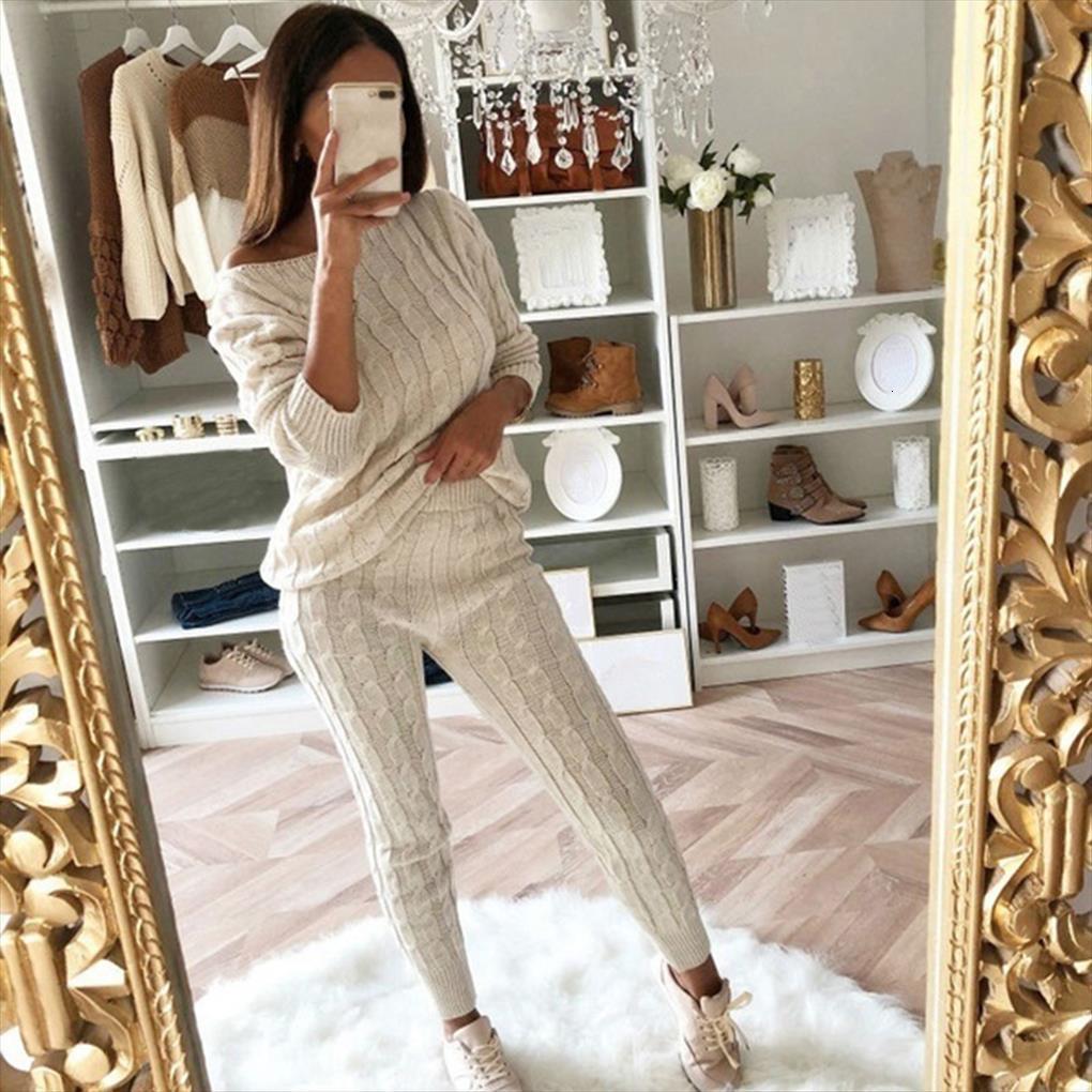 2pcs winter solid color shoulder womens tracksuits sweater pants knitted pajamas set, Gray
2pcs winter solid color shoulder womens tracksuits sweater pants knitted pajamas set, Gray