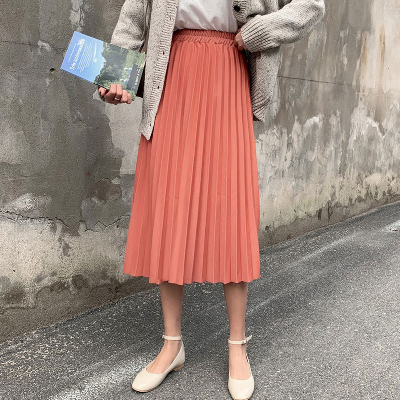 Surmiitro Elegant Midi Pleated Skirt Women 2021 Spring Autumn Winter Ladies Korean Red Black High Waist School Long Skirt Female 210309