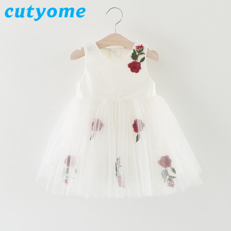 Girl's Dresses 0-4 Years Old Baby Girls Lace Dress Toddler Kids Rose Flower Princess Tutu Party Summer White Sundress Children Clothes