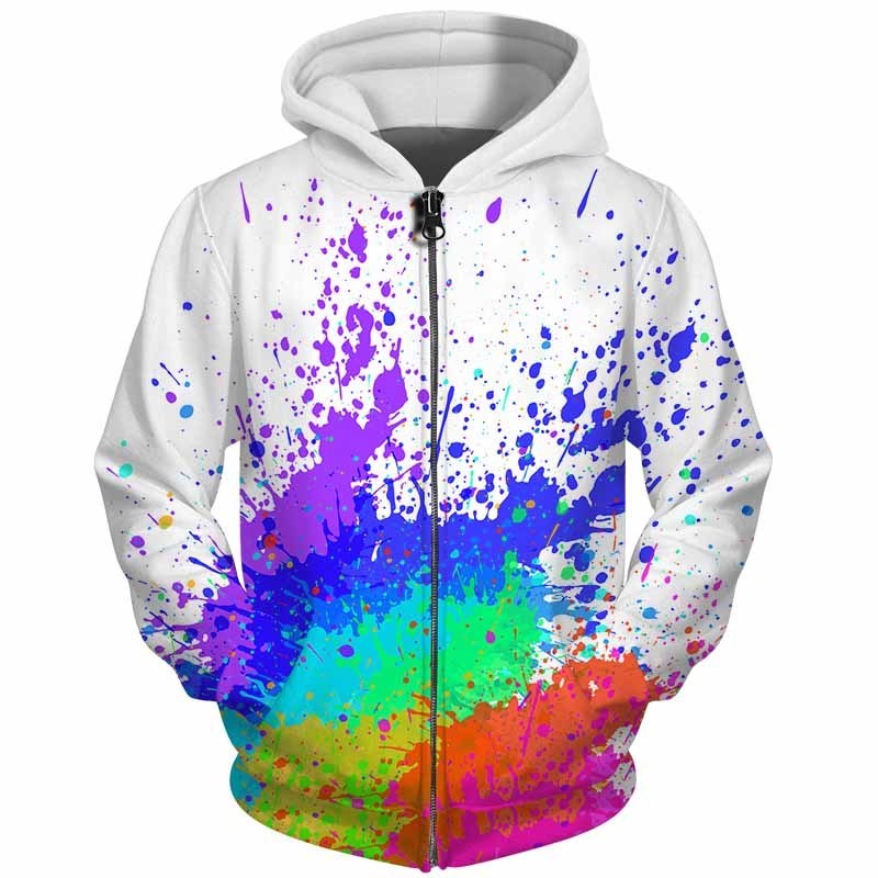 Cloudstyle 3D Men Hoodies Zip Up Splatter Color Paint Stains 3D Print Streetwear Casual Jacket Men Women Outwear Plus Size 5XL 201020