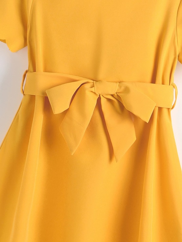 Toddler Girls Scallop Trim Belted Dress SHE