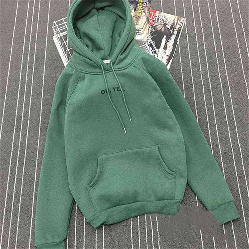 Autumn Winter Fleece Oh Yes Letter Harajuku Print Pullover Thick Loose Women Hoodies Sweatshirt Female Casual Coat 211109