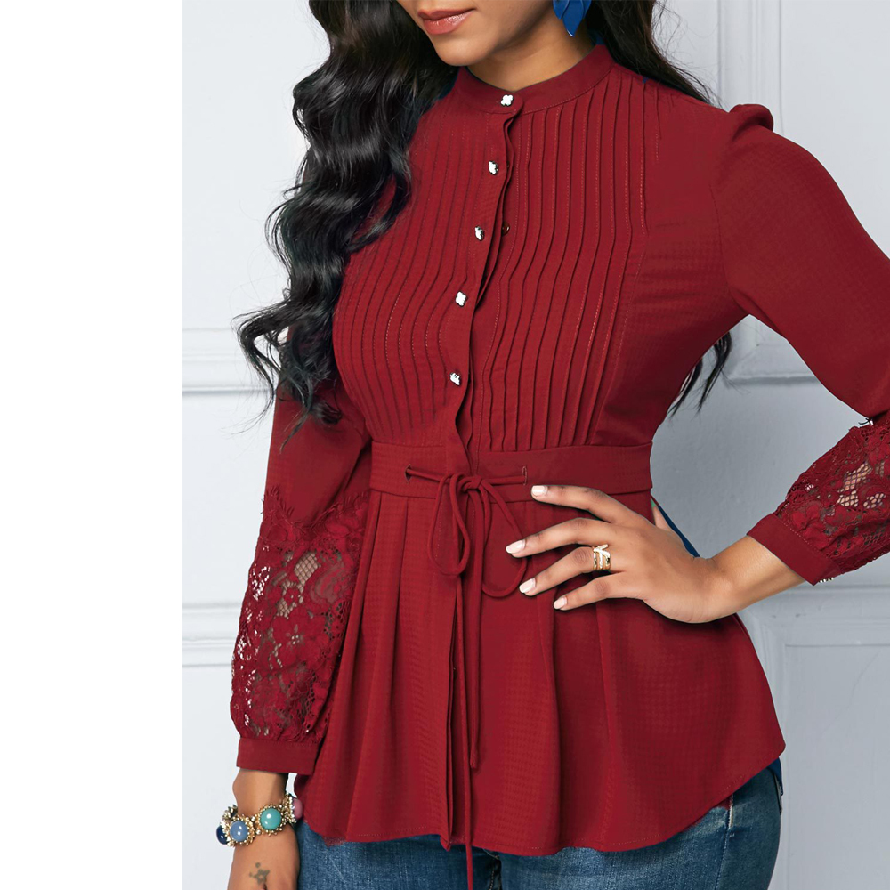 Women's Blouse And Shirt Spring Sexy Hollow Out Lace Long Sleeve Office blusas mujer de moda Vintage Plus Size Slim Tops 210225