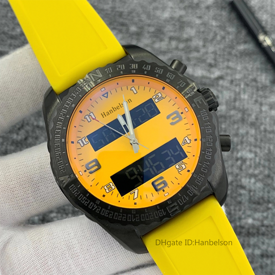 2021 NEW 1884 men watch Dual time zone Electronic pointer display Yellow rubber strap montre de luxe Wristwatches Mens Sport Watches