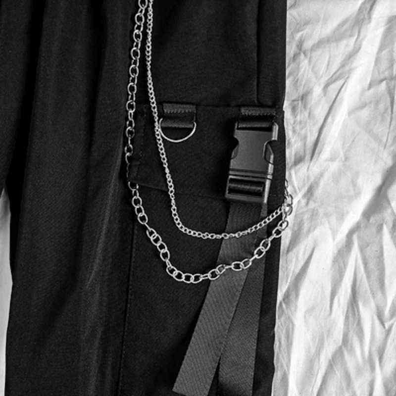 HOUZHOU Gothic Women Black Cargo Pants Harajuku Punk Chain Trousers Female Hip Hop Mall Goth Streetwear Techwear Egirl Grunge 211115