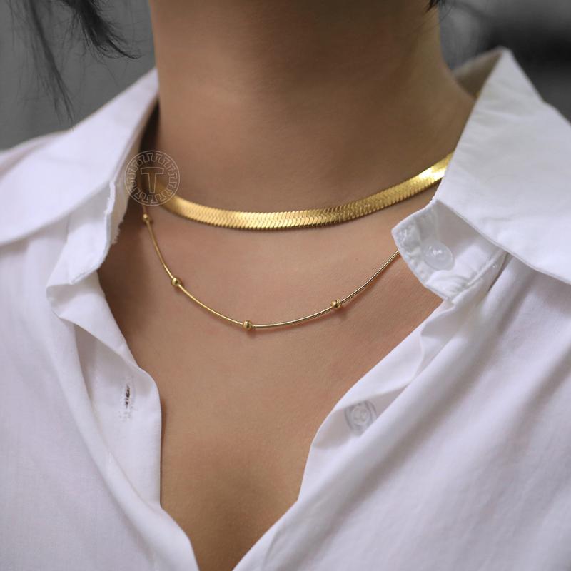 Chains 6mm Classic Snake Chain Necklaces For Women Girls Gold Stainless Steel Herringbone Link Chokers Jewelry Gifts DDN312