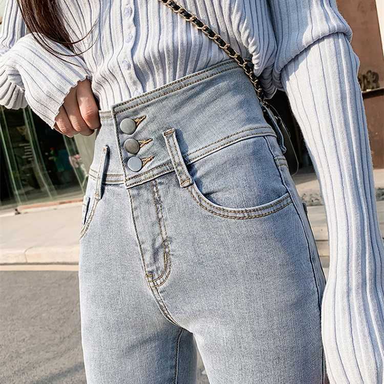 Pencil Jean Vintage High Waist Skinny Denim Pants Stretch Plus Size Boyfriend Mom Black Grey 210809