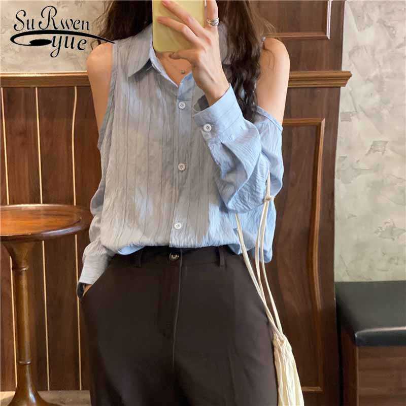White Tops Single Breasted Blouses Women Long Sleeve Woman Shirts Korean Style Off-Shoulder Tops Autumn Fashion Blusas 10959 210527
White Tops Single Breasted Blouses Women Long Sleeve Woman Shirts Korean Style Off-Shoulder Tops Autumn Fashion Blusas 10959 210527