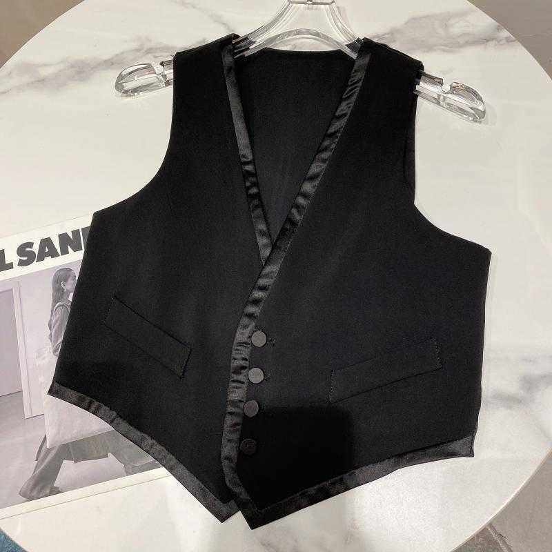 DEAT Women Black Patchwork Personality Asymmetrical Coat Vest Arrivals Temperament Fashion Spring Autumn 11D1380 210709