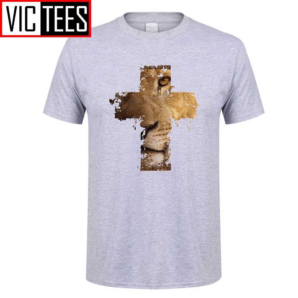 Men's Custom Made T Shirts Lion Cross Christian Animal Homme Tee Men Cotton 210629