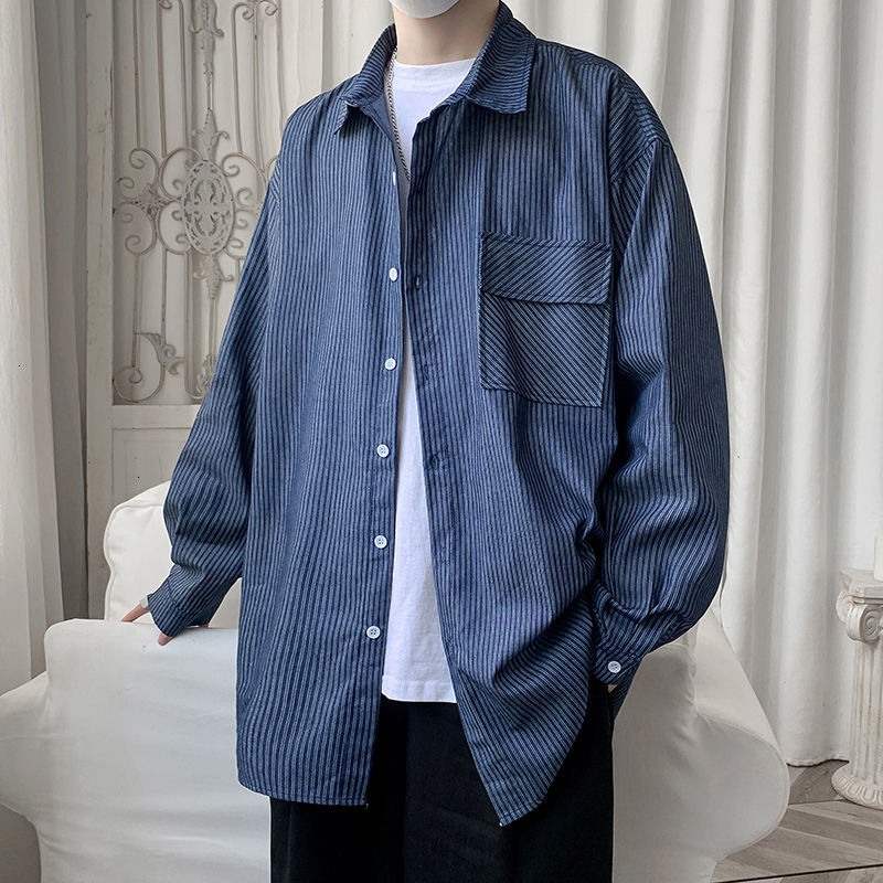 2021 New Spring Cotton Denim Men's Fashion Retro Casual Men Streetwear Korean Loose Long-sleeved Shirts Mens Striped Shirt R3gn, Navy blue
2021 New Spring Cotton Denim Men's Fashion Retro Casual Men Streetwear Korean Loose Long-sleeved Shirts Mens Striped Shirt R3gn, Navy blue