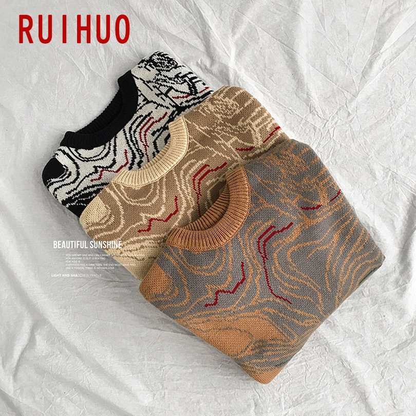 RUIHUO Contour Knit Sweater Men Clothing Fashion Harajuku Sweaters Pullover Mens Sweater For Men Korean Clothes M-5XL 210818
