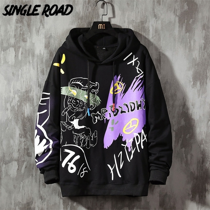 SingleRoad Oversized Mens Hoodies Men Anime Sweatshirt Hip Hop Japanese Streetwear Harajuku Black Hoodie Men Sweatshirts 201104
