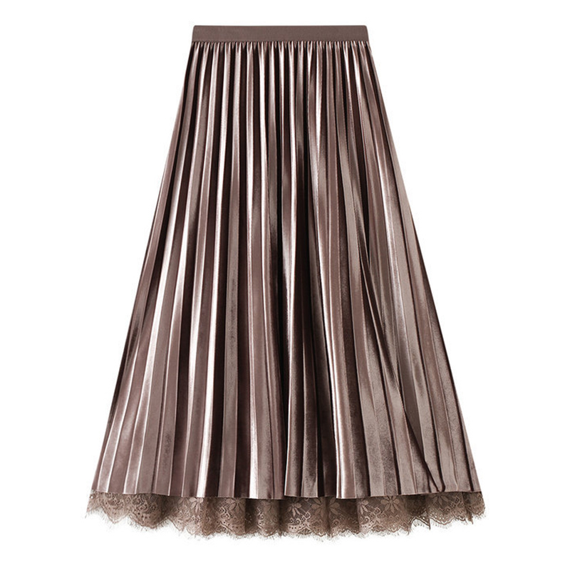 SURMIITRO Korean Reversible Lace Velvet Tulle Long Skirt Women Autumn Winter Black High Waist Pleated Midi Skirt Female 210306