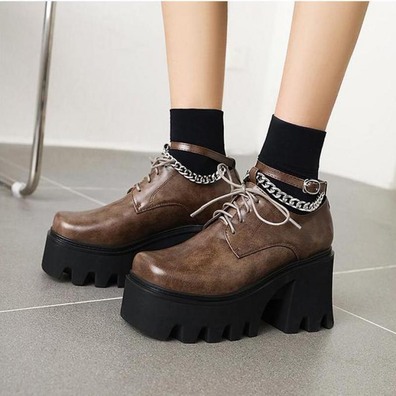 Dress Shoes Leather Autumn Women Thick Soled Platform Pumps Retro Lace Up Square Heel Chain Shoe Zapatos Mujer Casual High Heels, Black
Dress Shoes Leather Autumn Women Thick Soled Platform Pumps Retro Lace Up Square Heel Chain Shoe Zapatos Mujer Casual High Heels, Black