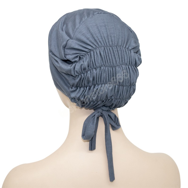 Fashion Muslim Inner Cap Stretch Hijab With Rope Adjustable Women Underscarf Solid Color Islamic Turban Headwear