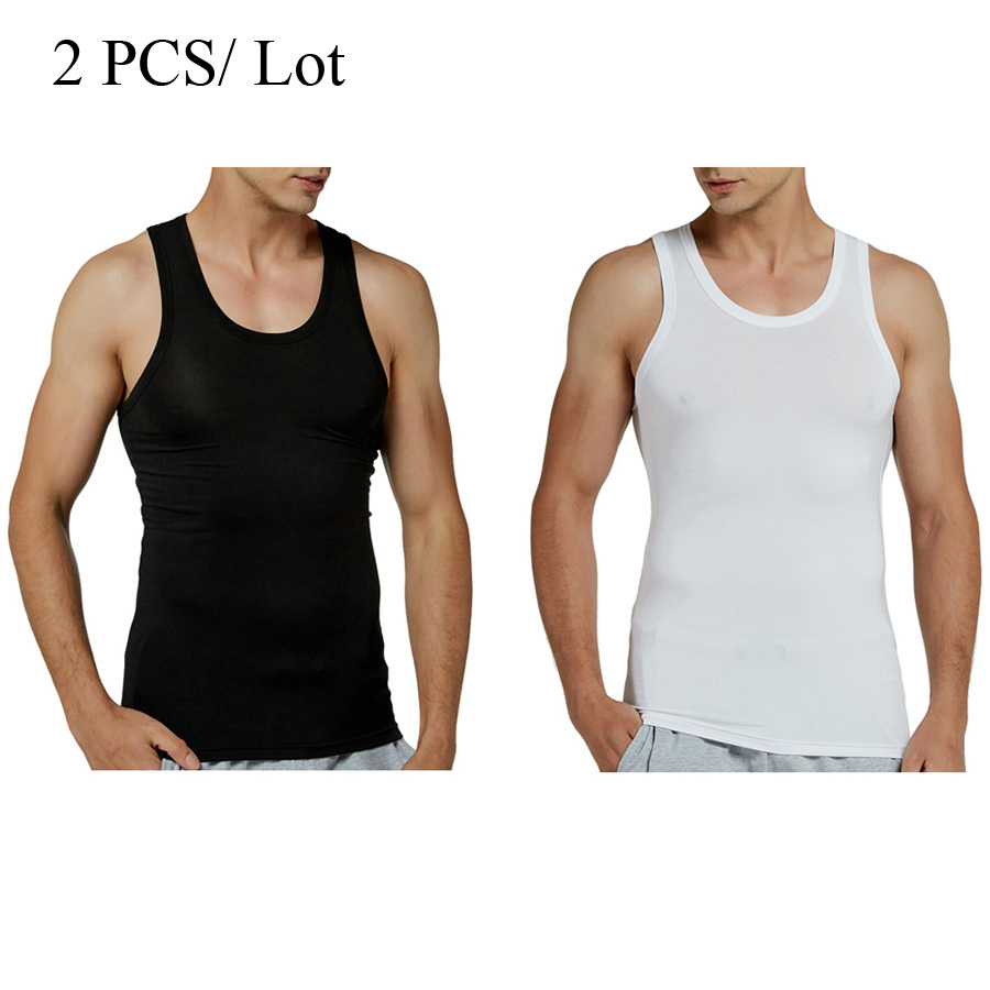 2 Pcs/Lot Tank Tops Men Fitness Cool Summer Gym Modal full stretch Vest Male Sleeveless Tops Slim Casual Undershirt (2-pack) 210308