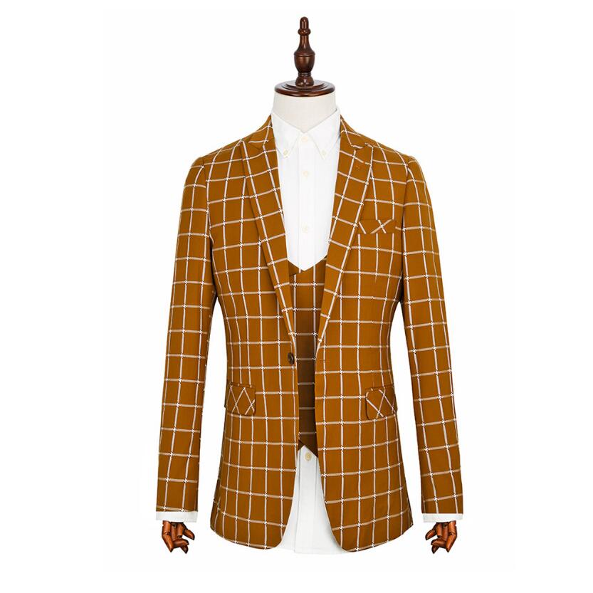 Spring Summer Mens Suits Check Wedding Pants Tuxedos Evening Party Prom In Stock Slim Fit Best Man Wear 3 Pieces