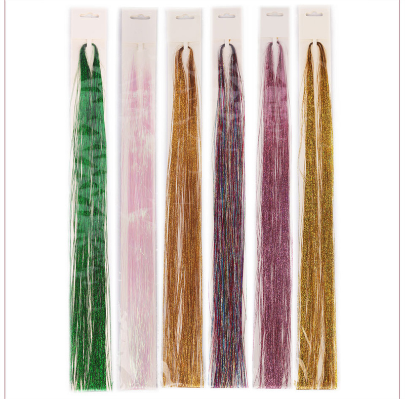 Luxury Designer Sparkle Hair Tinsel Rainbow Colored Strands Girl Headwear for woman Laser False Hairs Extension Bling Decoration Glitter Strips Party 