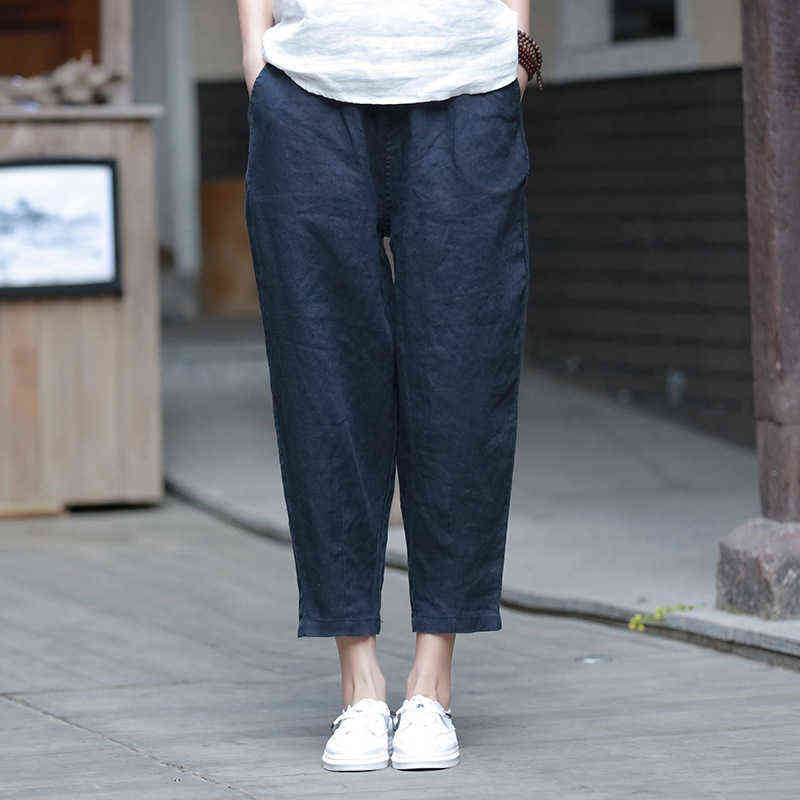 Johnature Style Casual Loose Women Calf-length Pants Spring Summer Fashion Solid Cotton Linen 211115