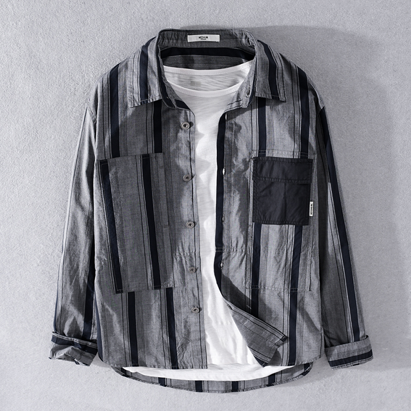 2021 New Autumn Long-sleeved Stripe Gray Fashion Patchwork Irregular Striped Shirts for Men Trendy Comfortable Shirt Mens D2eh
2021 New Autumn Long-sleeved Stripe Gray Fashion Patchwork Irregular Striped Shirts for Men Trendy Comfortable Shirt Mens D2eh