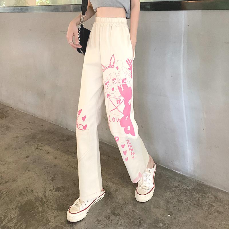 Women's Jeans White Elastic Waist Large Sister Straight Pants Girl Pink Graffiti Full Printed Wide Leg Violent Denim Skirt, Blue
Women's Jeans White Elastic Waist Large Sister Straight Pants Girl Pink Graffiti Full Printed Wide Leg Violent Denim Skirt, Blue