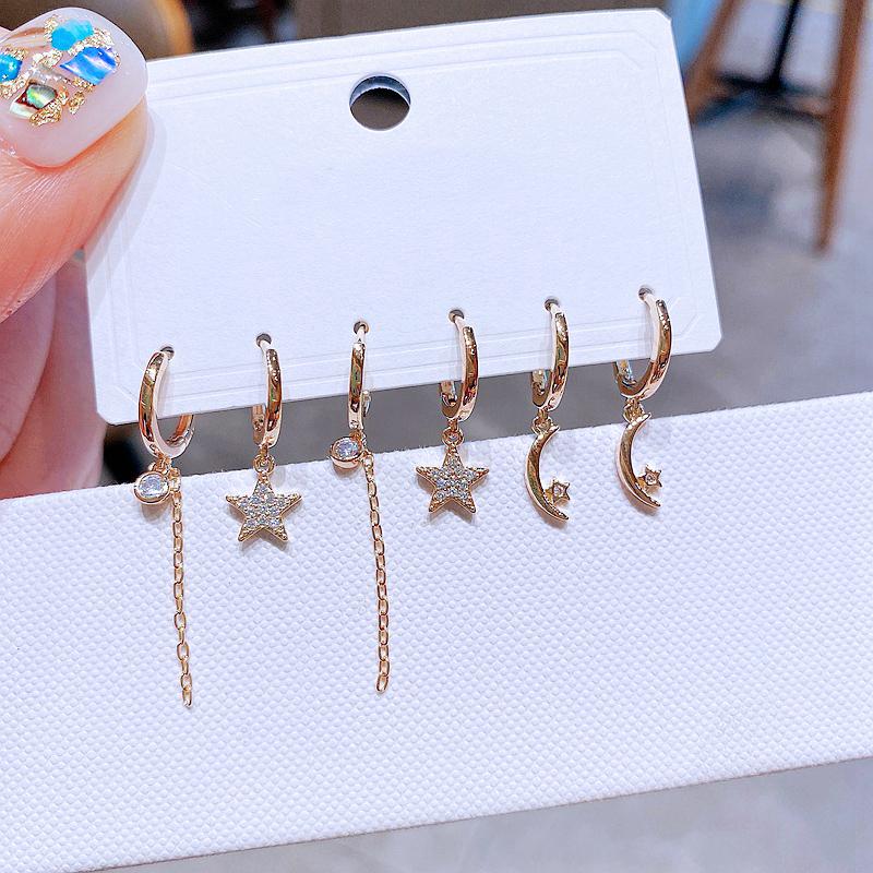Dangle & Chandelier Trendy 3 Pairs CZ Crystal Moon Star Hanging Earrings Set For Women Gold Color Plated Cubic Zircon Jewelry
Dangle & Chandelier Trendy 3 Pairs CZ Crystal Moon Star Hanging Earrings Set For Women Gold Color Plated Cubic Zircon Jewelry
