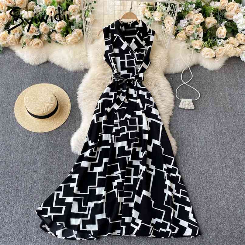 Dress for Women Summer Geometric Print Sexy Party Sleeveless Notched A-line Office Lady Midi Dresses with Belt 210607, Black
Dress for Women Summer Geometric Print Sexy Party Sleeveless Notched A-line Office Lady Midi Dresses with Belt 210607, Black