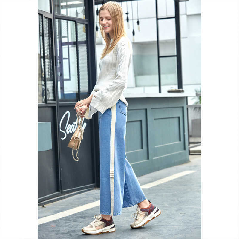 Women Wide Leg Pants Causal Solid Patchwork Loose Street Style Female Knee-length Denim Jeans 11840487 210527